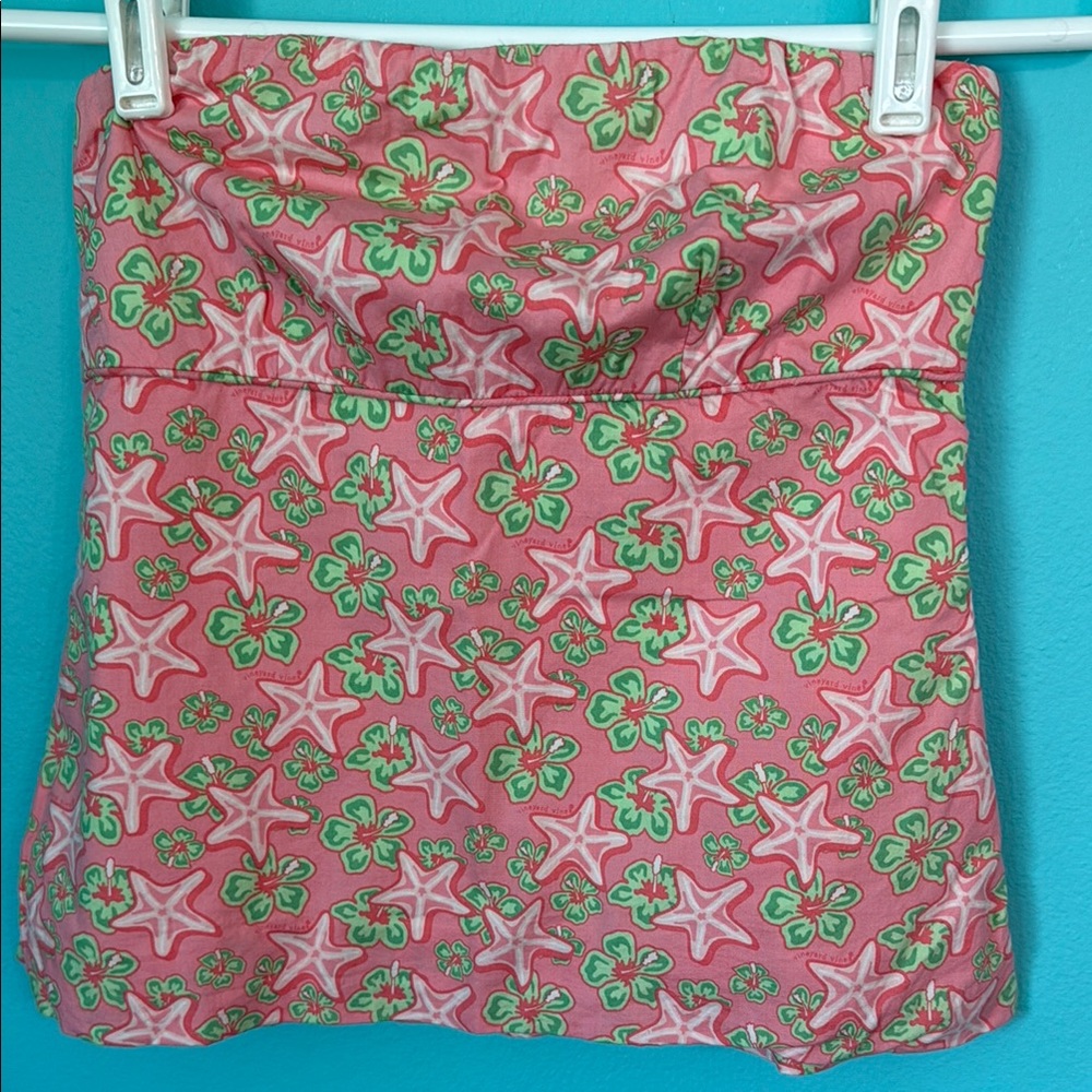 Vineyard Vines Strapless Tube Top Blouse Pink and Green Starfish Top 0